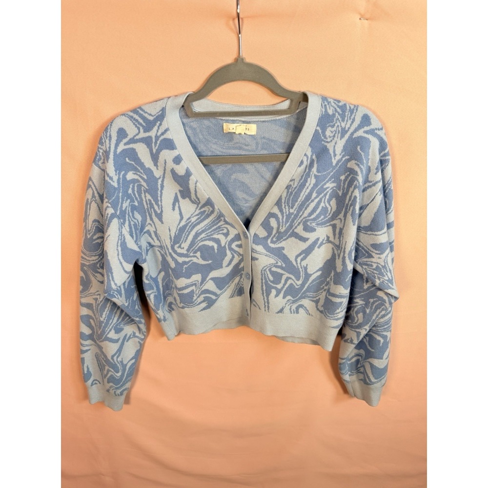 PacSun Women's Blue Abstract Button Front Cardigan Sweater Size Small N W T